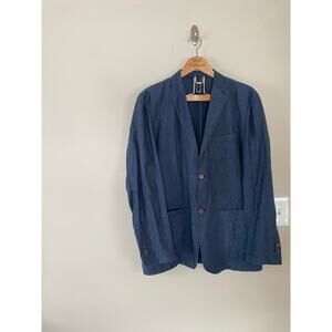 MUJI Japan 100% Linen Mens Unstructured Blazer Navy Blue Size L